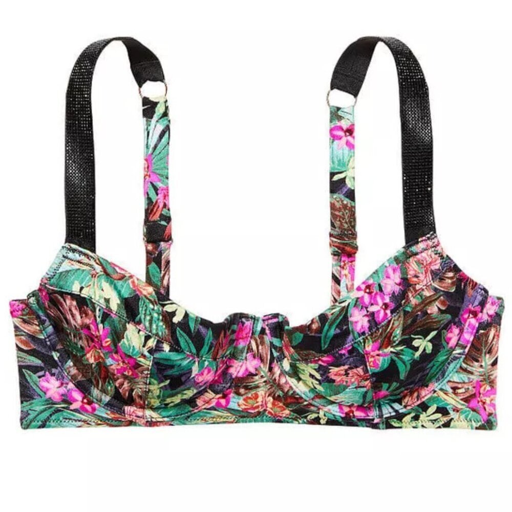 New! Victoria’s Secret Floral Shine Strap Wicked Push Up Bikini Top 4617